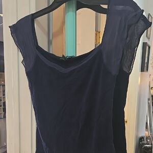 Ralph Lauren Blue Asymmetrical Cap Sleeve Blouse